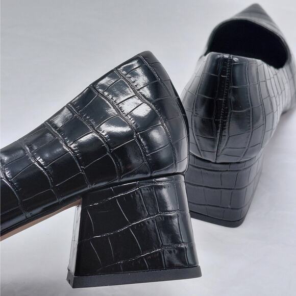 ASOS Design Croc Embossed Block Heel Pumps Women's 10 Black Pointed Toe Chic - Picture 8 of 11